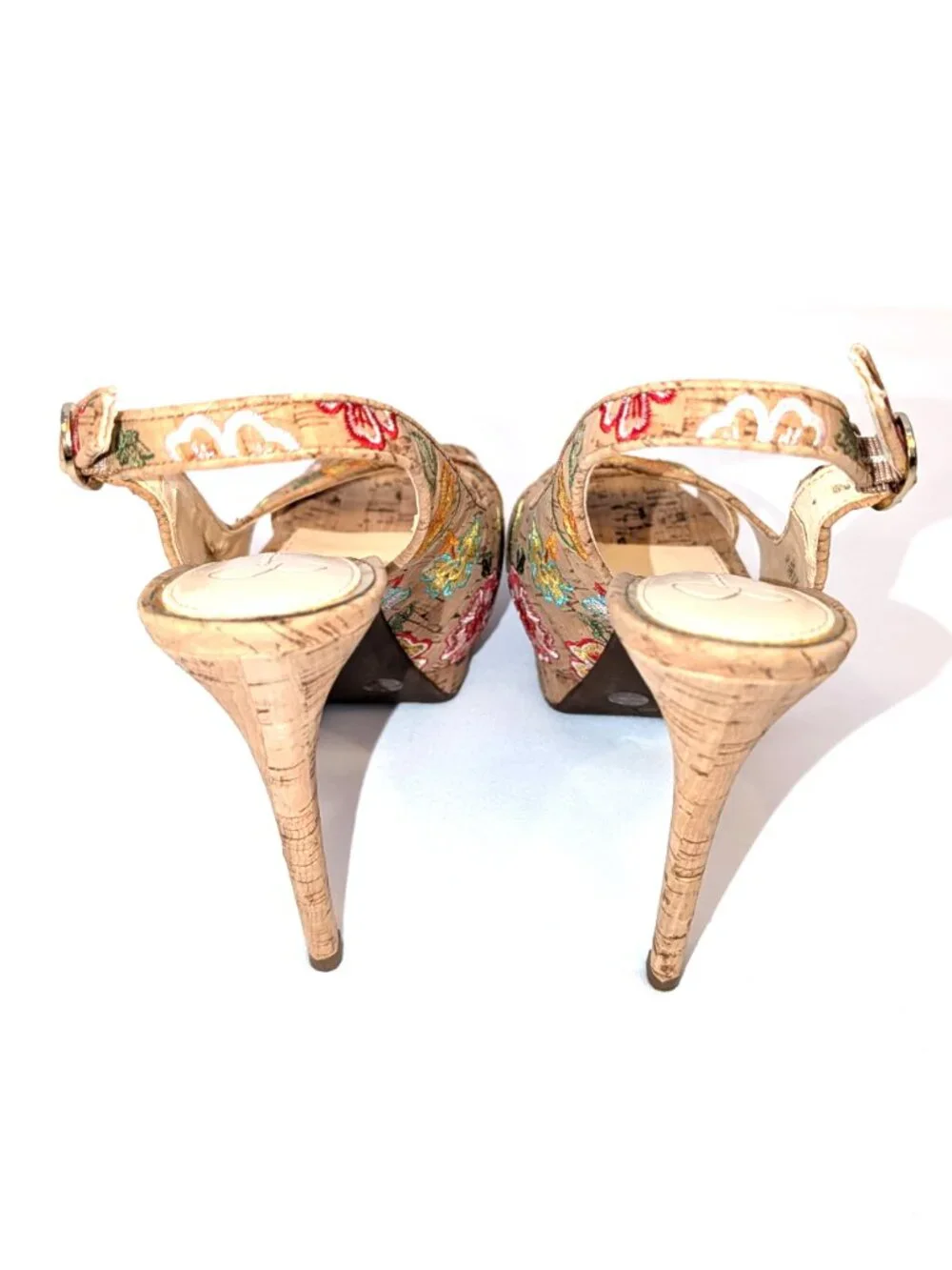 Jessica Simpson | Willey Slingback Embroidered Cork Heels Pumps | Size 6.5